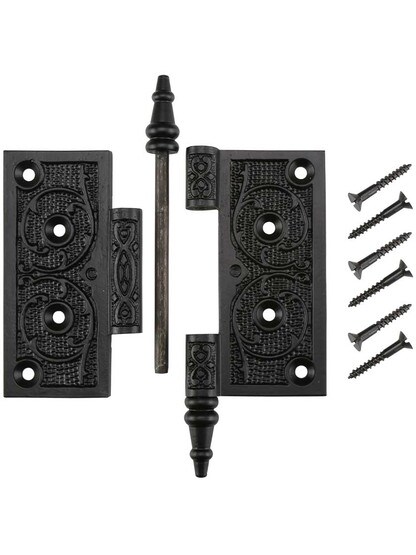 Alternate View 4 of 4 inch Cast Iron Steeple Tip Hinge With Decorative Vine Pattern