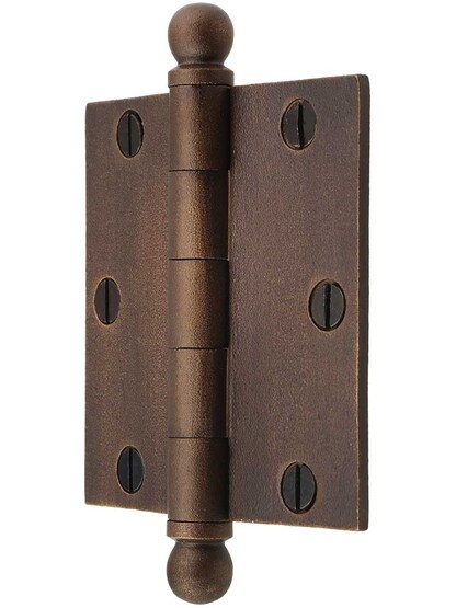 Alternate View of 3 1/2-Inch Distressed Solid-Bronze Door Hinge with Ball Finials.