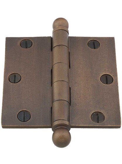 Alternate View 2 of 3 1/2-Inch Distressed Solid-Bronze Door Hinge with Ball Finials.