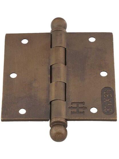 Alternate View 3 of 3 1/2-Inch Distressed Solid-Bronze Door Hinge with Ball Finials.