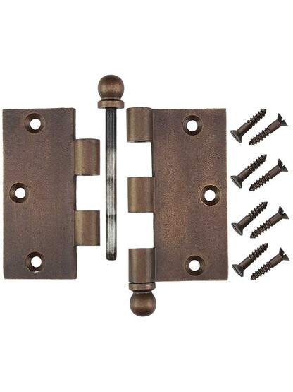 Alternate View 4 of 3 1/2-Inch Distressed Solid-Bronze Door Hinge with Ball Finials.