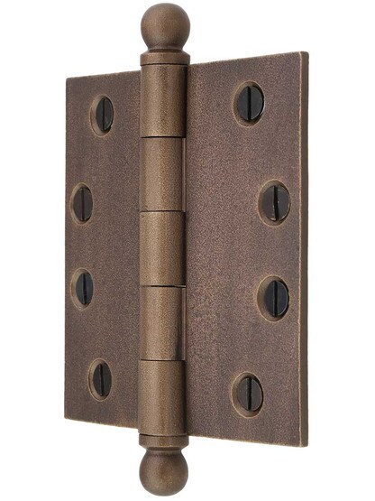 Alternate View of 4-Inch Distressed Solid-Bronze Door Hinge with Ball Finials.