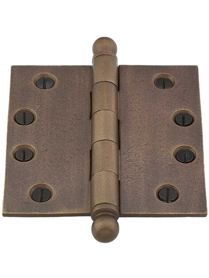 Alternate View 2 of 4-Inch Distressed Solid-Bronze Door Hinge with Ball Finials.