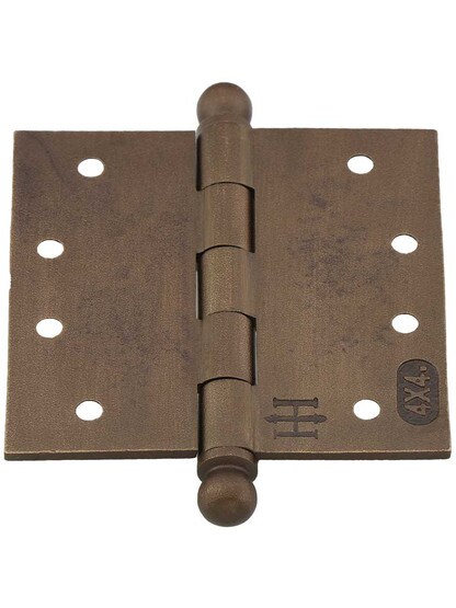 Alternate View 3 of 4-Inch Distressed Solid-Bronze Door Hinge with Ball Finials.