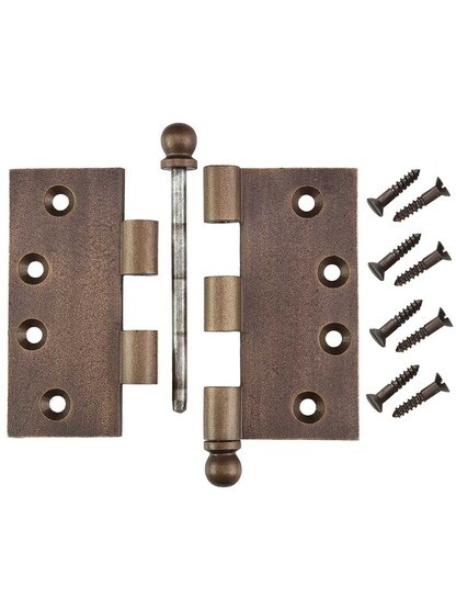 Alternate View 4 of 4-Inch Distressed Solid-Bronze Door Hinge with Ball Finials.