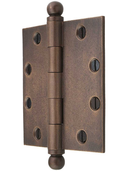 4 1/2-Inch Distressed Solid-Bronze Door Hinge with Ball Finials