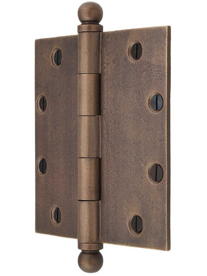 Alternate View of 5-Inch Distressed Solid-Bronze Door Hinge with Ball Finials.