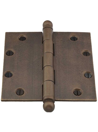 Alternate View 2 of 5-Inch Distressed Solid-Bronze Door Hinge with Ball Finials.