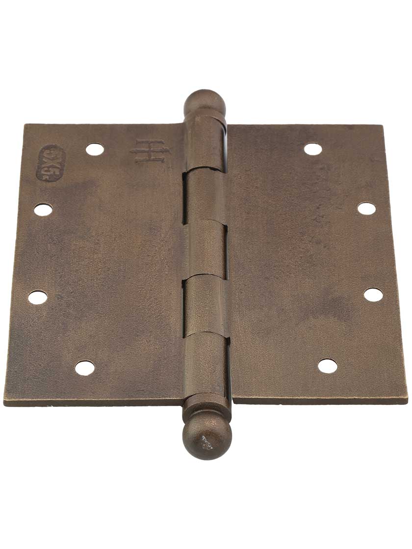 Alternate View 3 of 5-Inch Distressed Solid-Bronze Door Hinge with Ball Finials.