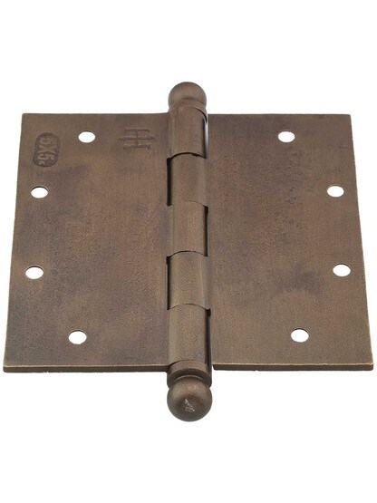 Alternate View 3 of 5-Inch Distressed Solid-Bronze Door Hinge with Ball Finials.