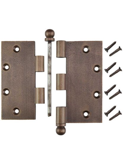 Alternate View 4 of 5-Inch Distressed Solid-Bronze Door Hinge with Ball Finials.