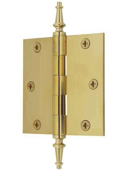 Alternate View of 3 1/2 inch Solid-Brass Butt Door Hinge with Decorative Steeple Tips.