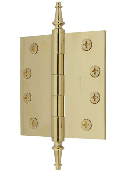 Alternate View of 4 inch Solid-Brass Butt Door Hinge with Steeple Tips.