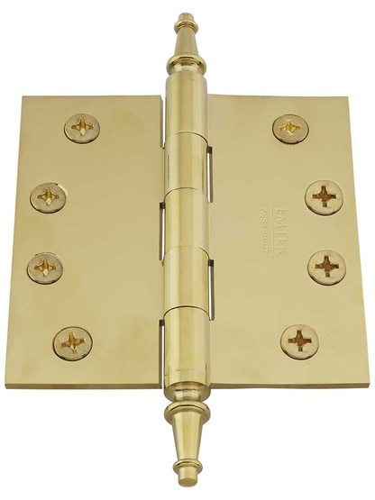 Alternate View 2 of 4 inch Solid-Brass Butt Door Hinge with Steeple Tips.