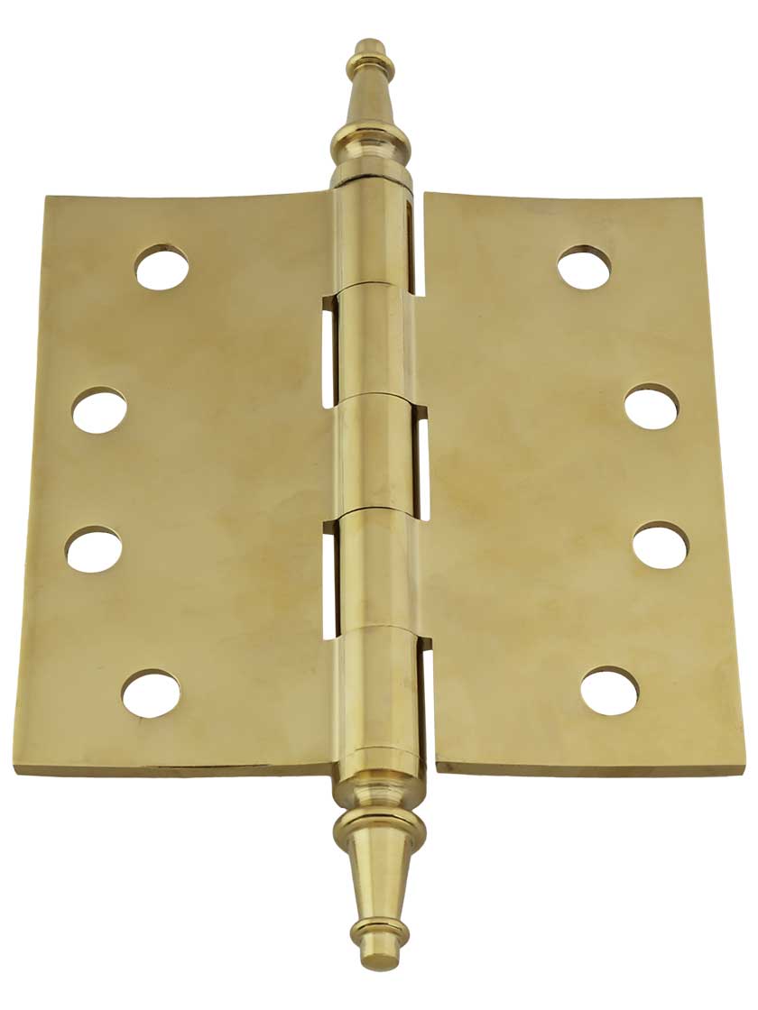 Alternate View 3 of 4 inch Solid-Brass Butt Door Hinge with Steeple Tips.