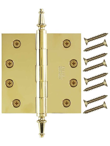 Alternate View 4 of 4 inch Solid-Brass Butt Door Hinge with Steeple Tips.