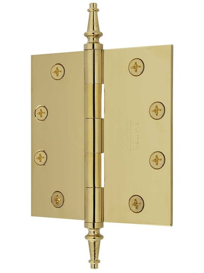 Alternate View of 4 1/2 inch Solid-Brass Butt Door Hinge with Steeple Tips.