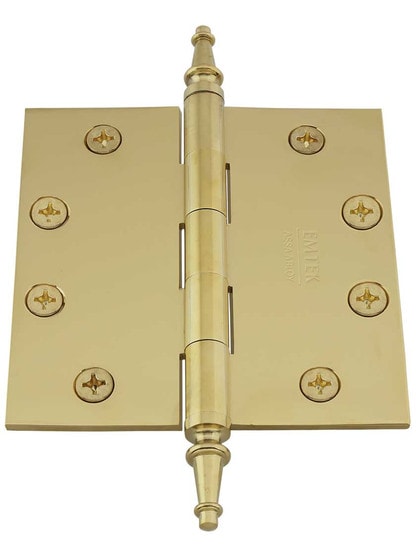 Alternate View 2 of 4 1/2 inch Solid-Brass Butt Door Hinge with Steeple Tips.