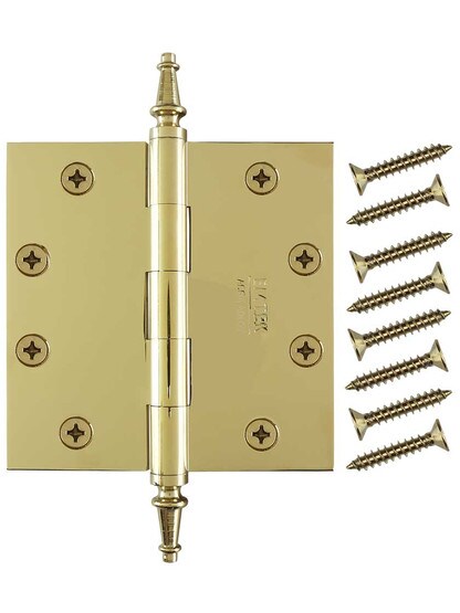 Alternate View 4 of 4 1/2 inch Solid-Brass Butt Door Hinge with Steeple Tips.