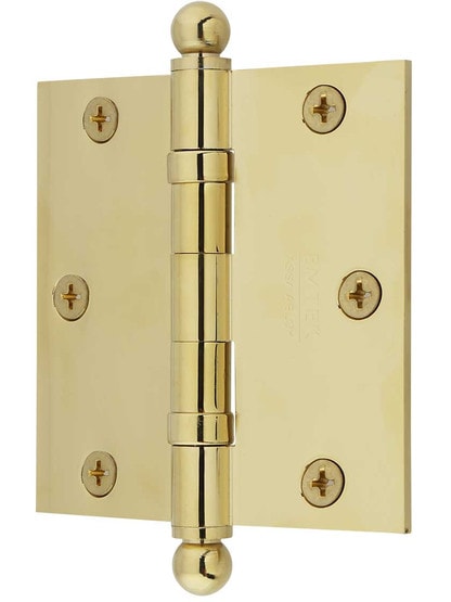 Alternate View of 3 1/2 inch Solid Brass Ball-Bearing Door Hinge with Ball Tips.