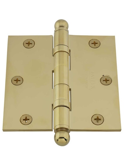 Alternate View 2 of 3 1/2 inch Solid Brass Ball-Bearing Door Hinge with Ball Tips.
