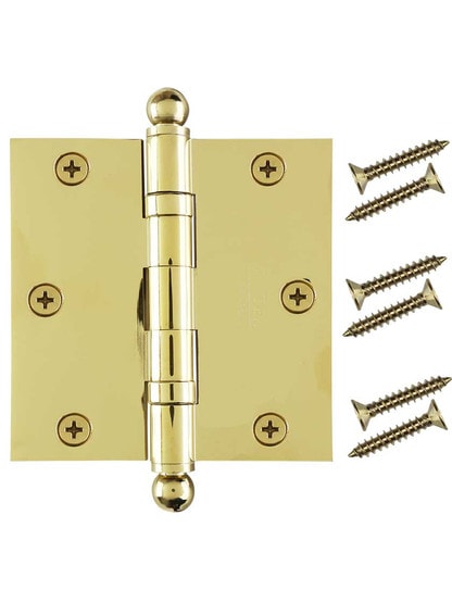 Alternate View 4 of 3 1/2 inch Solid Brass Ball-Bearing Door Hinge with Ball Tips.