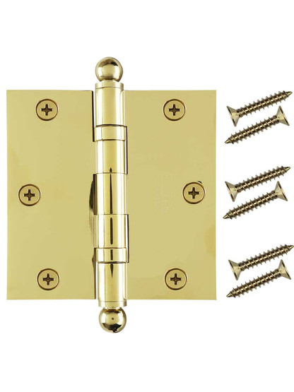 3 1/2" Solid Brass Ball-Bearing Door Hinge with Ball Tips