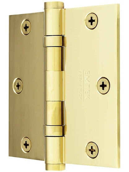Alternate View of 3 1/2 inch Solid Brass Ball Bearing Door Hinge With Button Tips