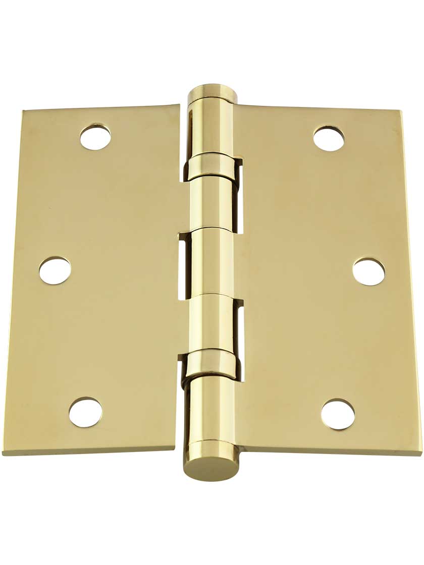 Alternate View 3 of 3 1/2 inch Solid Brass Ball Bearing Door Hinge With Button Tips
