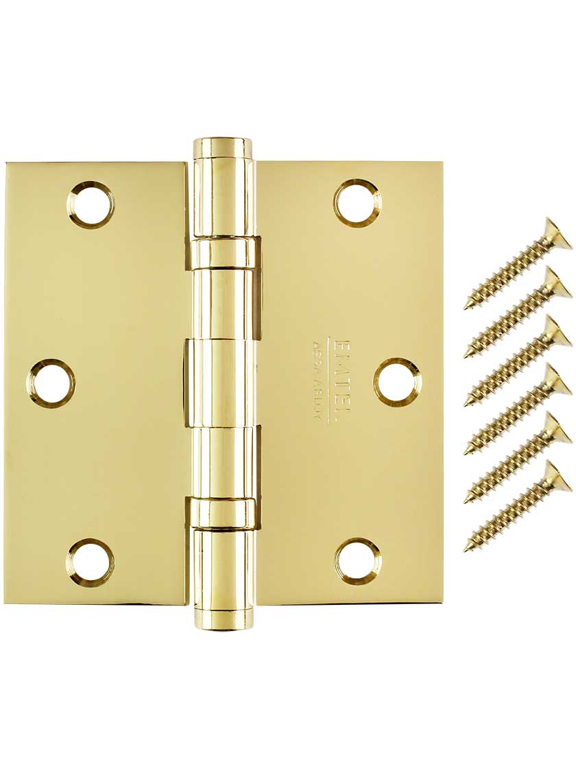 Alternate View 4 of 3 1/2 inch Solid Brass Ball Bearing Door Hinge With Button Tips