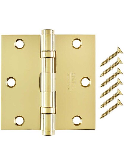 Alternate View 4 of 3 1/2 inch Solid Brass Ball Bearing Door Hinge With Button Tips