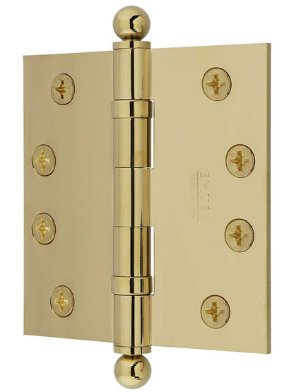 Alternate View of 4 inch Solid Brass Ball-Bearing Door Hinge with Ball Tips.