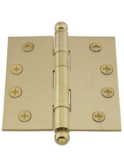 Alternate View 2 of 4 inch Solid Brass Ball-Bearing Door Hinge with Ball Tips.