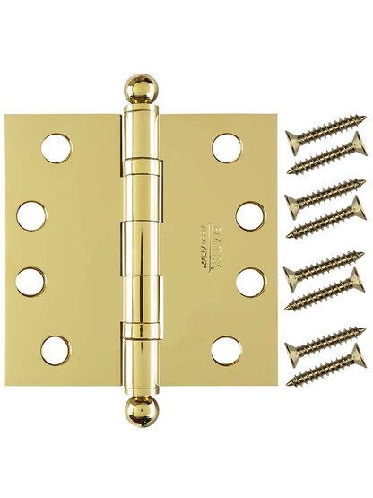 Alternate View 4 of 4 inch Solid Brass Ball-Bearing Door Hinge with Ball Tips.