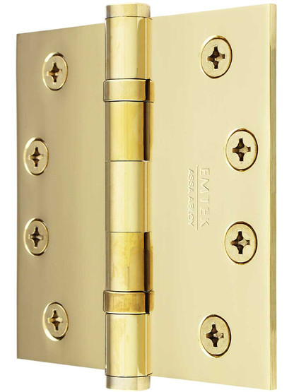 Alternate View of 4-Inch Solid Brass Ball Bearing Door Hinge With Button Tips.
