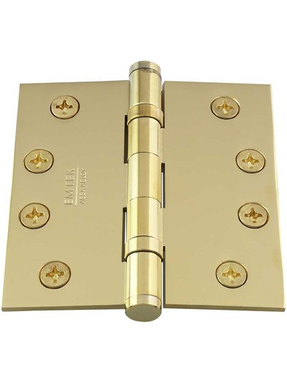 Alternate View 2 of 4-Inch Solid Brass Ball Bearing Door Hinge With Button Tips.