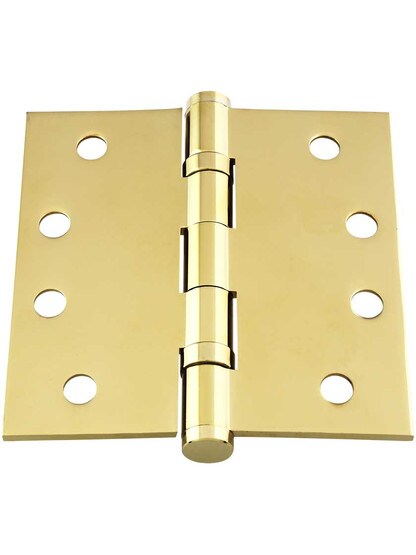 Alternate View 3 of 4-Inch Solid Brass Ball Bearing Door Hinge With Button Tips.