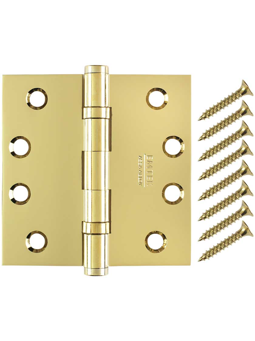 Alternate View 4 of 4-Inch Solid Brass Ball Bearing Door Hinge With Button Tips.
