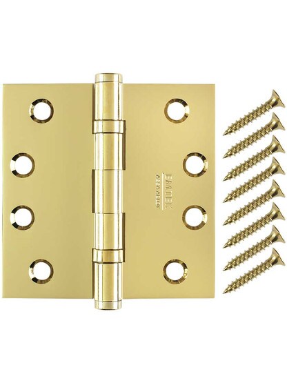 Alternate View 4 of 4-Inch Solid Brass Ball Bearing Door Hinge With Button Tips.