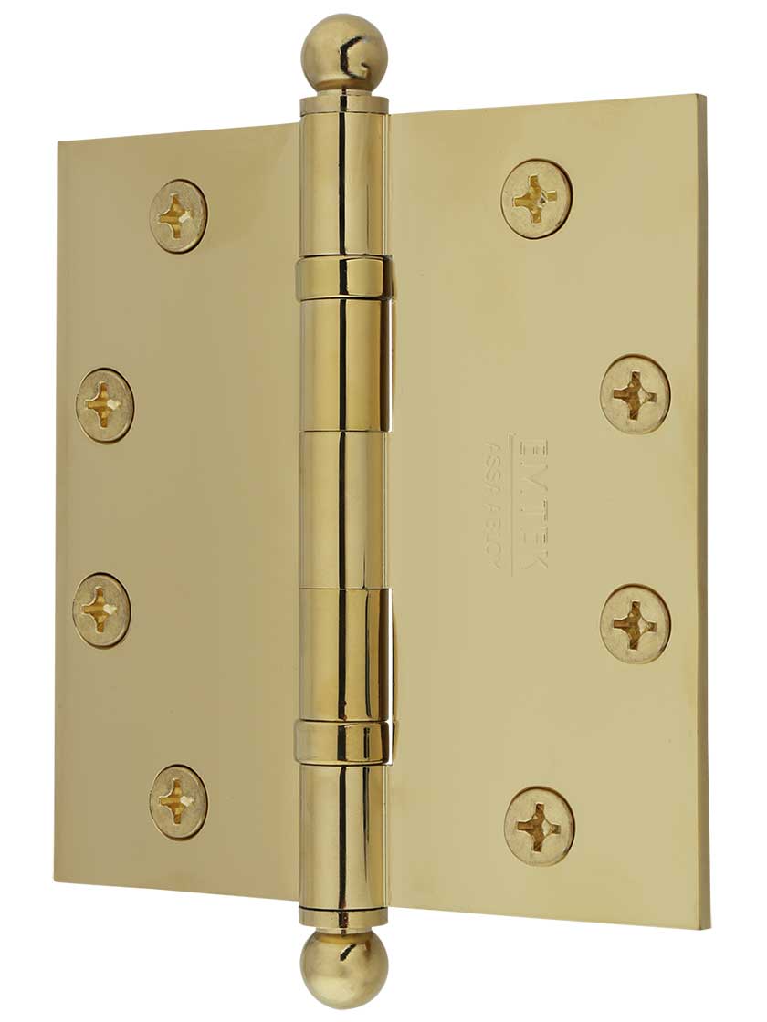 Alternate View of 4 1/2 inch Solid Brass Ball-Bearing Door Hinge with Ball Tips.