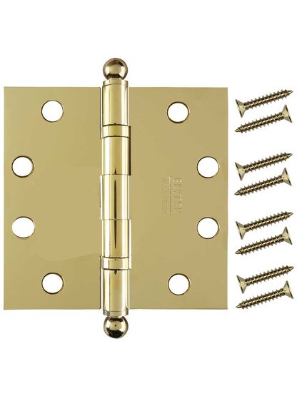 Alternate View 4 of 4 1/2 inch Solid Brass Ball-Bearing Door Hinge with Ball Tips.