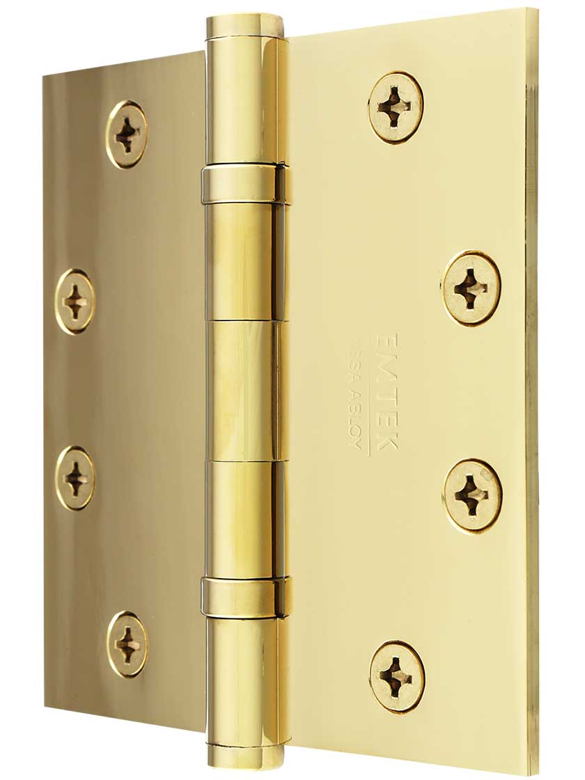 Alternate View of 4 1/2-Inch Solid Brass Ball Bearing Door Hinge With Button Tips.