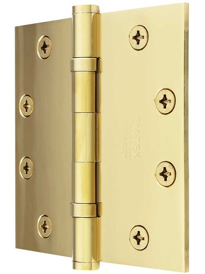 Alternate View of 4 1/2-Inch Solid Brass Ball Bearing Door Hinge With Button Tips.