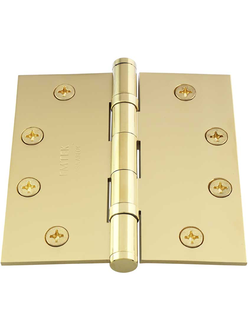 Alternate View 2 of 4 1/2-Inch Solid Brass Ball Bearing Door Hinge With Button Tips.