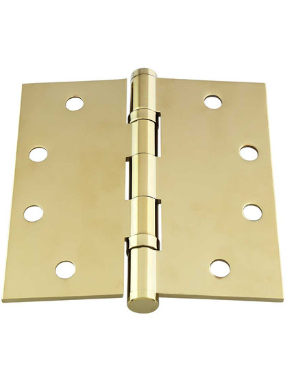 Alternate View 3 of 4 1/2-Inch Solid Brass Ball Bearing Door Hinge With Button Tips.