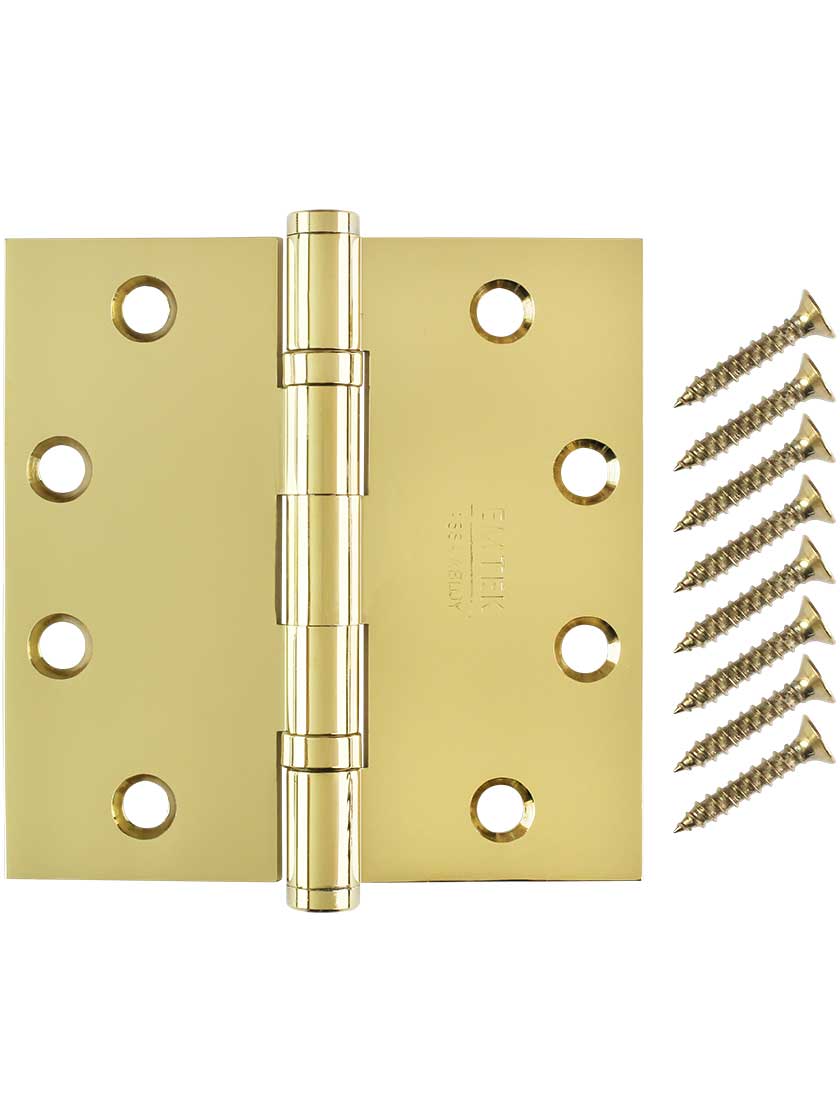 Alternate View 4 of 4 1/2-Inch Solid Brass Ball Bearing Door Hinge With Button Tips.