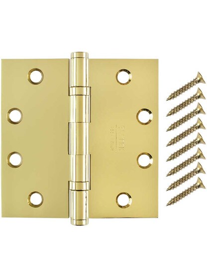 Alternate View 4 of 4 1/2-Inch Solid Brass Ball Bearing Door Hinge With Button Tips.
