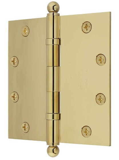 Alternate View of 5 inch Solid Brass Ball-Bearing Door Hinge with Ball Tips.