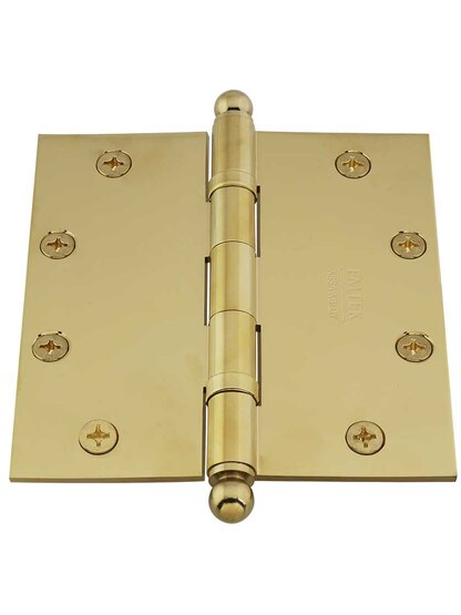 Alternate View 2 of 5 inch Solid Brass Ball-Bearing Door Hinge with Ball Tips.