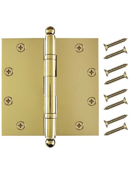Alternate View 4 of 5 inch Solid Brass Ball-Bearing Door Hinge with Ball Tips.